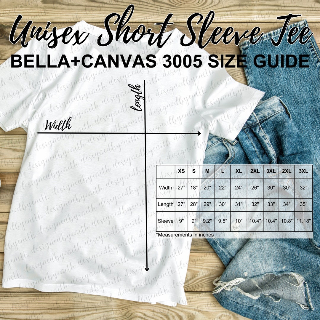Bella+canvas 3005 Size Chart Guide Mockup - Etsy
