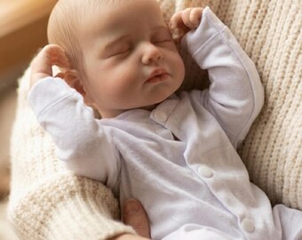 Realistische Wiedergeboren Puppe, schlafende Arme gehoben, voller Vinylkörper, gewichtetes 13-Zoll-Neugeborenes