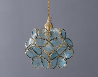 Beautiful Kelly Flower Turquoise Glass Pendant Light Fixture - Gifts for Her - Home Warming Gifts - Blue Flowers Hanging Ceiling Light