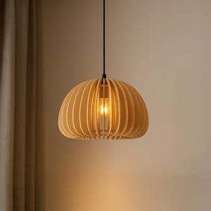 Modern Wooden Pendant Light – Scandinavian Ceiling Lamp for Kitchen, Dining Room, or Bedroom – Minimalist Natural Wood Lighting