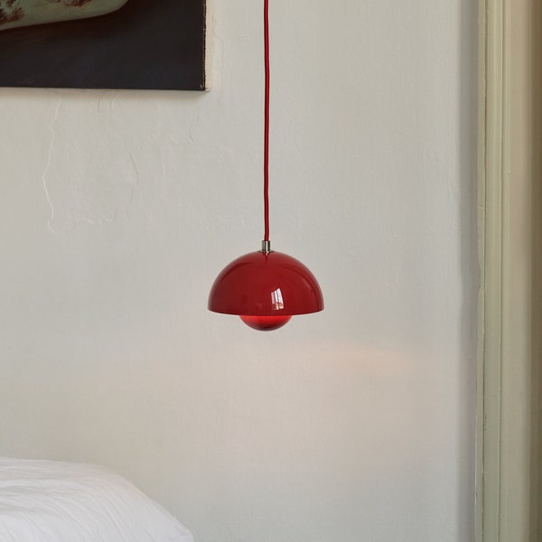 Deep Red Flowerpot Verner Panton Inspired Pendant Light - Burgundy Round Suspended Ceiling Light