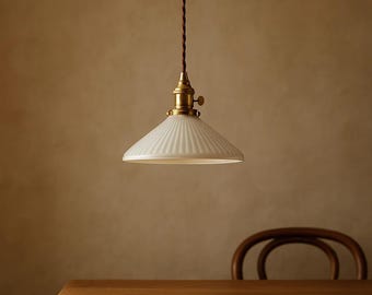 Classic White Fluted Ceramic Pendant Light - French Vintage Style Kitchen Lighting - Minimalistic & Classy Light Fixture - Homewarming Gift