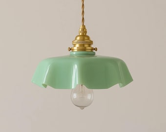 Floral Jade Glass Flower Pendant Ceiling - Sage Green Hanging Pendant Light
