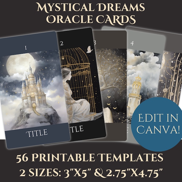 Mystical Dreams Printable Oracle Card Deck, Editable Canva Template, Oracle Cards Template, Commercial Use, Cosmic, Affirmation Card, DIY