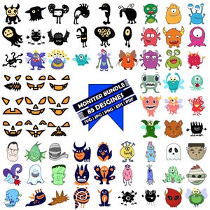 Cute Monsters Clipart, Monster Svg Bundle, Monster Eyes, Halloween Svg Monster, Monster Party Svg, Monster Svg Collection, Monster Face,