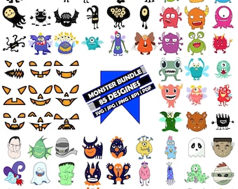 Imágenes prediseñadas de monstruos lindos, paquete de Svg de monstruos, ojos de monstruo, monstruo Svg de Halloween, Svg de fiesta de monstruos, colección Svg de monstruos, cara de monstruo,