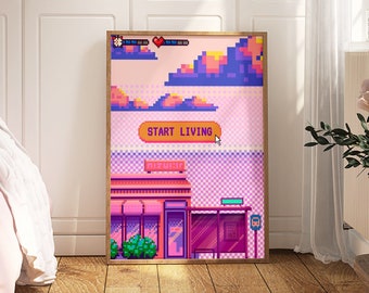 Vaporwave Game Room Art Print, Retro Video Game Artwork (Digital Download)