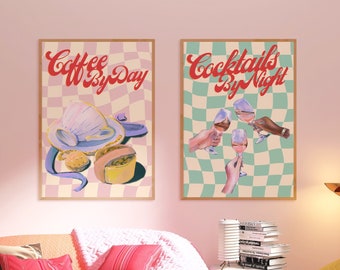 Retro Diner Checkerboard Art Prints: Bar Cart Decor (Digital Download)