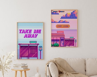 8-bit Pixel Art Poster Set: Retro Video Game Room Decor