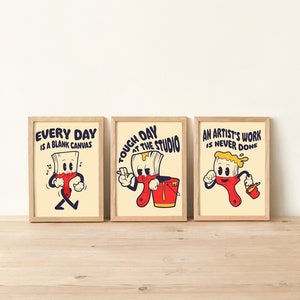 3 Piece Wall Art Rubber Hose Art Retro Cartoon Print Studio Apartment Design Retro Apartment Decor Gift for Painter Present for Art Lover