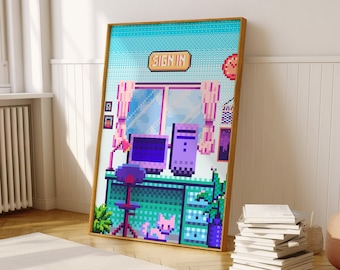 8-bit Pixel Art Print: Retro Video Game Room (Digital Download)