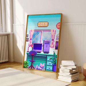 8-bit Pixel Art Print: Retro Video Game Room (Digital Download)