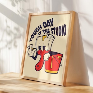 Rubber Hose Art Retro Cartoon Print Creative Burnout Artist Studio Design Gift for Painter Creative Process Painting Problems Funny Wall Art