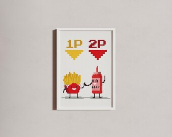 Player One Two Pixel Art Print: Gamer Couple Gift (Framed or Unframed)