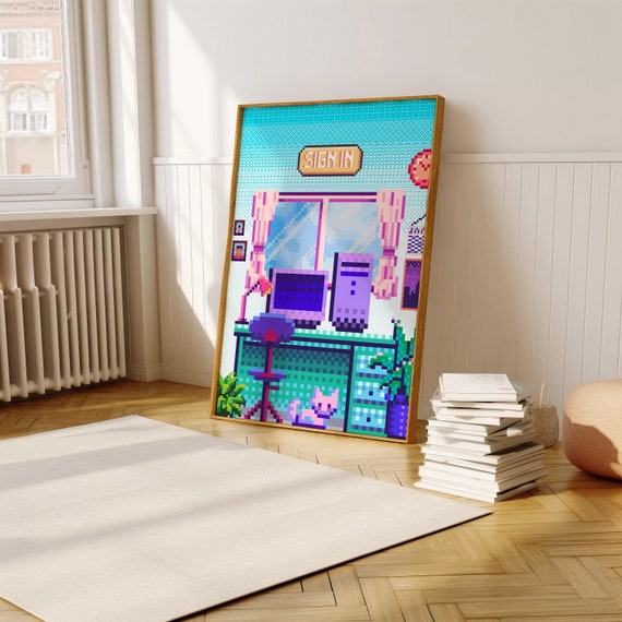 8-bit Pixel Art Print: Retro Video Game Room (Digital Download)