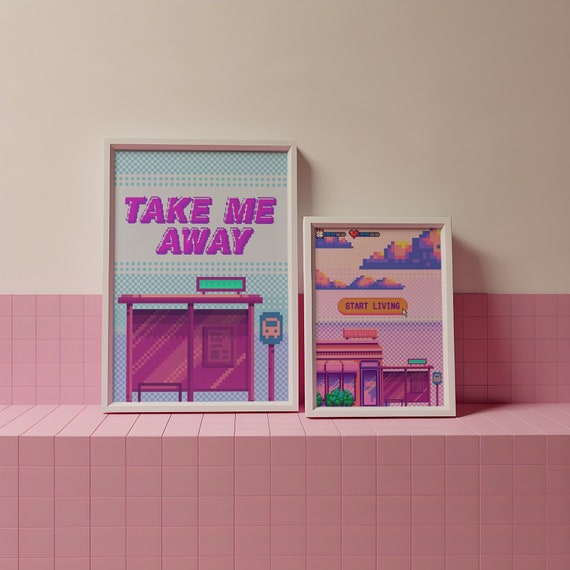 Nostalgic Art Prints Pixel Art Bundle Pink Aesthetic Prints Vaporwave Art Prints Retro Wall Art Retro Video Game Artwork Game Room Prints