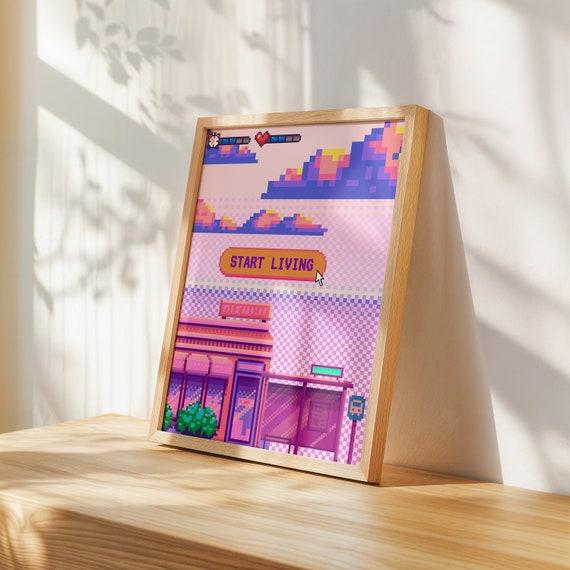 Nostalgic Art Print Pink Aesthetic Print Game Room Poster Vaporwave Art Print Retro Wall Art Retro Video Game Artwork Gamer Girl Art