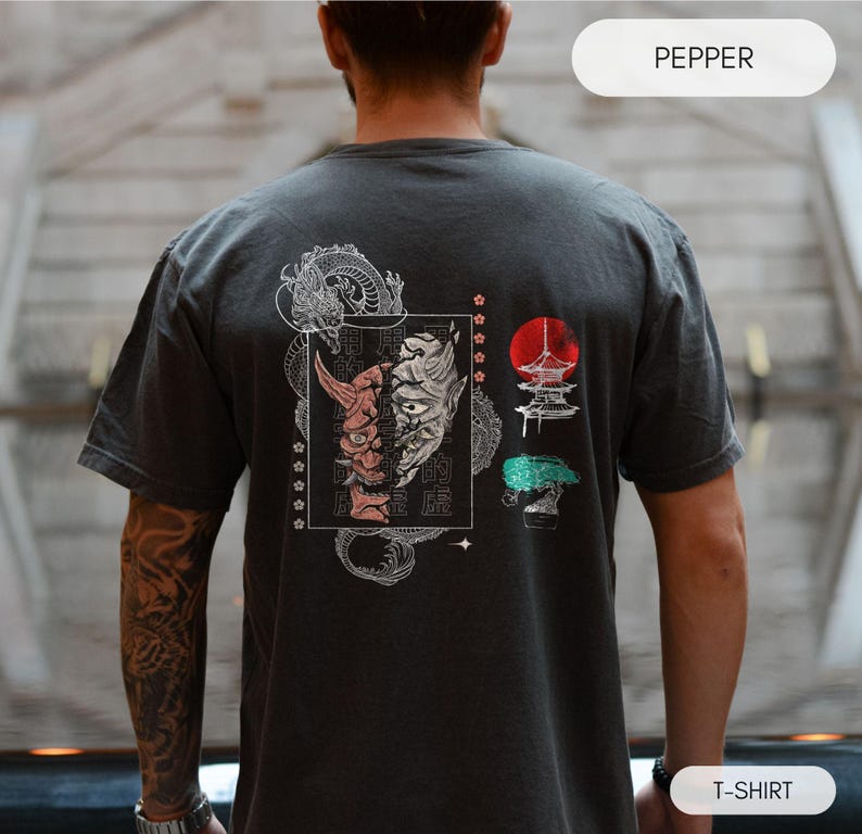 Japanese Oni Dragon Graphic Tee: Street Style T-Shirt or Hoodie Pepper