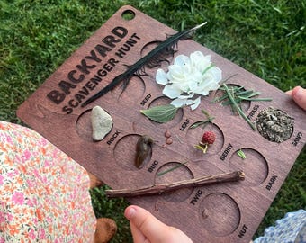 Personalized Wooden Nature Scavenger Hunt Board for Kids - Backyard Adventure Game