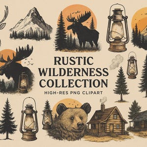 Rustic Wilderness Clipart Bundle | Vintage Forest & Wildlife PNGs
