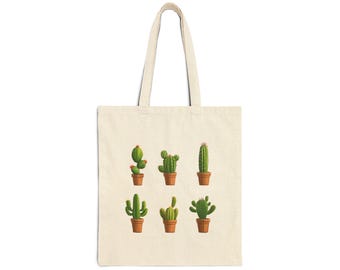 Cactus Cotton Canvas Tote Bag: Eco-Friendly Reusable Grocery Bag