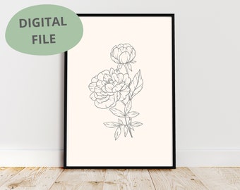 Peony Line Art Print | November Birth Flower (Digital Download)