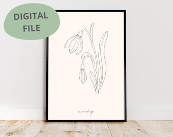 Snowdrop Line Art Print | January Birth Flower (Digital Download)