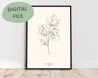 Sweet Pea Line Art Print | April Birth Flower (Digital Download)