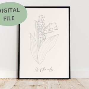 Lily of the Valley Line Art | Lily of the Valley Print | Printable Art | Flower Print | May Birth Flower | Line Drawing