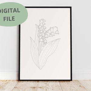 Lily of the Valley Line Art | Lily of the Valley Print | Printable Art | Flower Print | May Birth Flower | Line Drawing