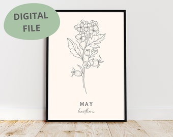 Impresión artística de espino / Flor de nacimiento de mayo (Descarga digital)