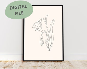 Snowdrop Line Art Print | January Birth Flower (Digital Download)