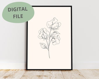 Sweet Pea Line Art Print | April Birth Flower (Digital Download)