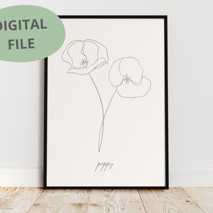 Poppy Line Art | Poppy Print | Printable Art | Flower Print | August Birth Flower | Line Drawing