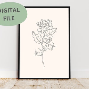 Hawthorn Line Art | Hawthorn Print | Printable Art | Flower Print | May Birth Flower | Line Drawing