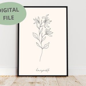 Honeysuckle Line Art | Honeysuckle Print | Printable Art | Flower Print | June Birth Flower | Line Drawing