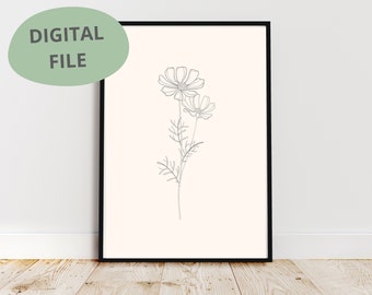Cosmos Line Art Print | October Birth Flower (Digital Download)