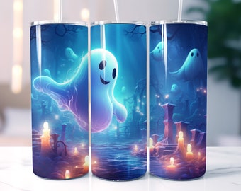 Halloween Ghost Tumbler Wrap: Spooky Seamless Design (Digital Download)