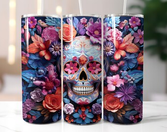 Sugar Skull Tumbler Wrap, Florals and Butterflies (Digital Download)