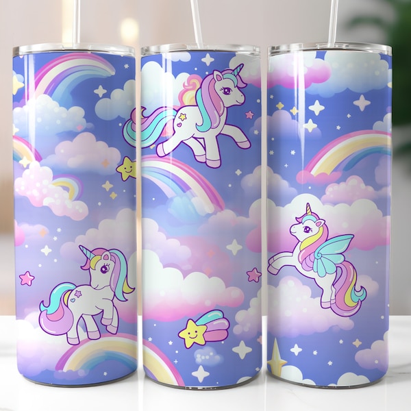 Unicorn Rainbows Tumbler Wrap, Girls Gift, 20 oz Seamless Illustration Sublimation Design Digital Download PNG Instant Digital File