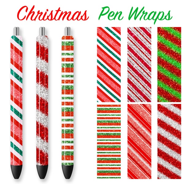 Christmas Pen Wrap Bundle, Sublimation Pen Wrap, Glitter Candy Cane Pen Wrap, Christmas Pen Wrap, Christmas Gift, Pen Wrap Bundle PNG