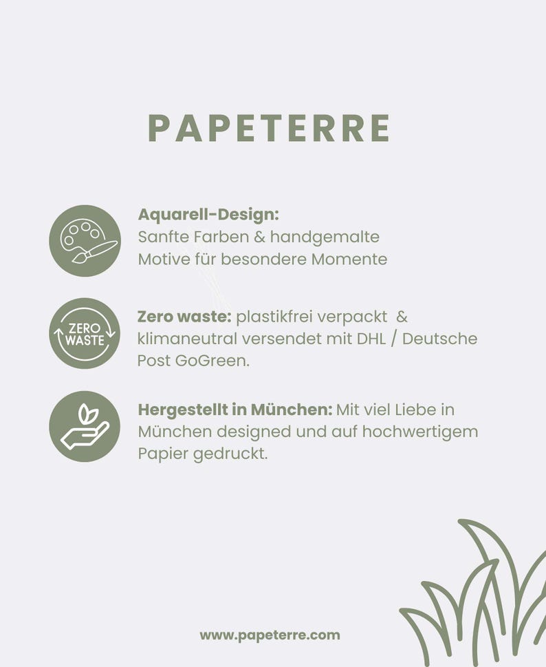 Post- und Grußkarten nachhaltig aus Graspapier, hergestellt in Deutschland. Hochzeitskarte personalisiert eco friendly von Papeterre.