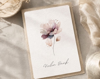 Dankeskarte Aquarellblumen | Vielen Dank Karte A6 Aquarellpapier | Blumen Grußkarte minimalistisch