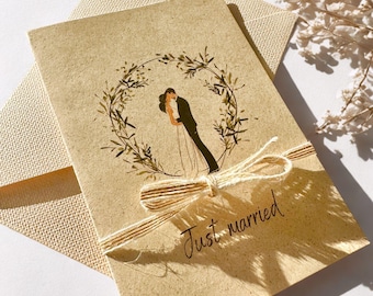 Hochzeitskarte Graspapier | Just Married Karte nachhaltig | Glückwunschkarte Hochzeit | Eco Klappkarte mit Umschlag