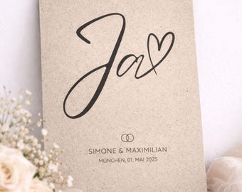 Personalisiertes Hochzeitsposter Ja A4 – Individuelles Hochzeitsgeschenk auf Graspapier, Geschenk zur Hochzeit, Erinnerung Heiraten