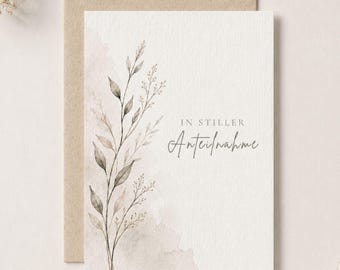 Trauerkarte „In stiller Anteilnahme“ – Aquarellkarte A6 | Kondolenzkarte minimalistisch | hochwertige Karte mit Graspapier Umschlag optional