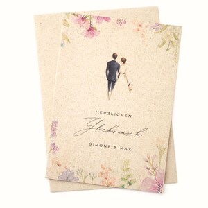 Personalisierte Hochzeitskarte aus nachhaltigem Graspapier mit Namen und Datum, minimalistische Glückwunschkarte zur Hochzeit mit Aquarell Brautpaar Illustration, stilvolle Boho Hochzeitskarte mit floralen Elementen, umweltfreundliche Papeterie als Geschenkidee für das Brautpaar, individuelle Hochzeitskarte modern und natürlich, perfekt für Hochzeit, Verlobung oder besondere Anlässe