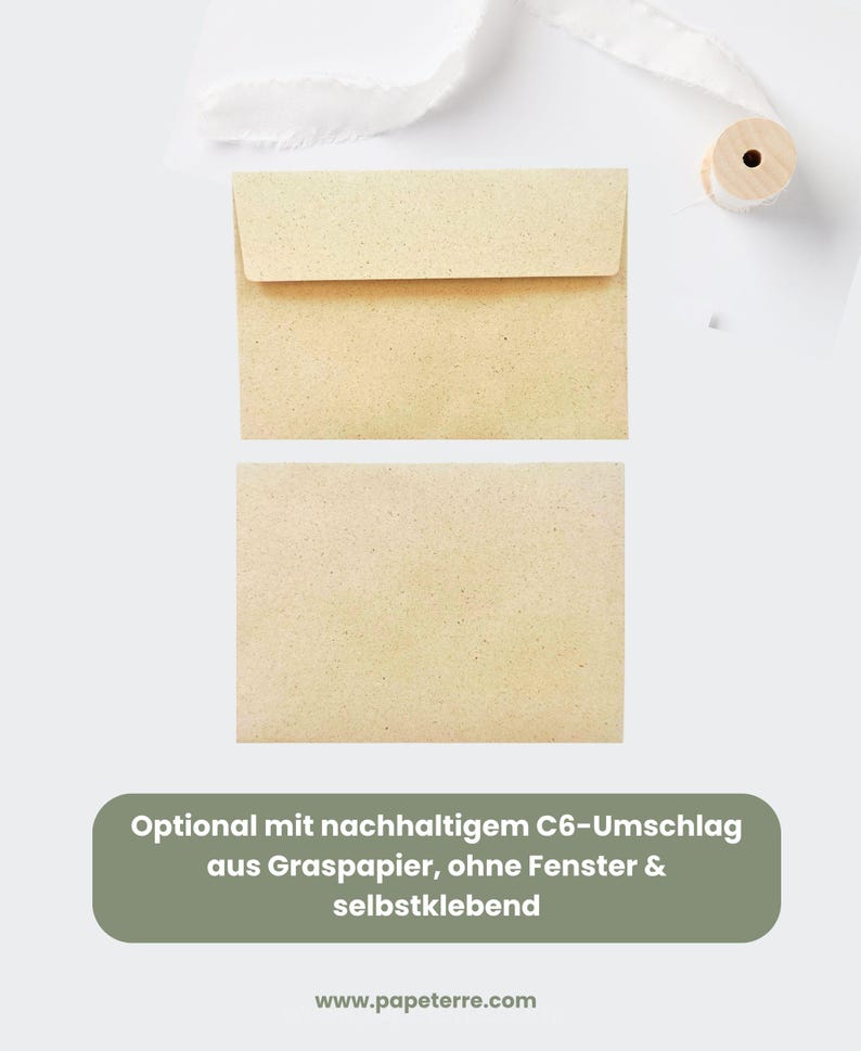 Hochzeitskarte. mit Umschlag aus nachhaltigem Graspapier, made in Germany.