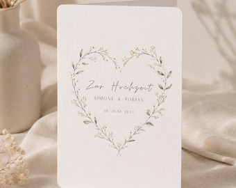 Personalisierte Hochzeitskarte Herz Aquarell | Edle Einladungskarte Hochzeit mit Namen | Watercolor Wedding Card Umschlag
