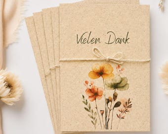 Dankeskarten Set Graspapier | Vielen Dank Karte nachhaltig | plastikfrei | 5er 10er 25er Set | ohne Umschlag | minimalistisch